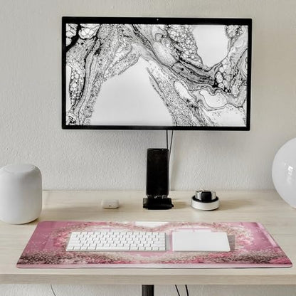 Valentine's Day Pink Cherry Blossom & Heart Large Extended Gaming Mouse Pad 31.5"x12" - XXL Computer Desk Mat for Keyboard and Mouse - Non-Slip Rubber Base & Durable Stitched Edges - color: Black-2, size: 31.5"Lx12"W