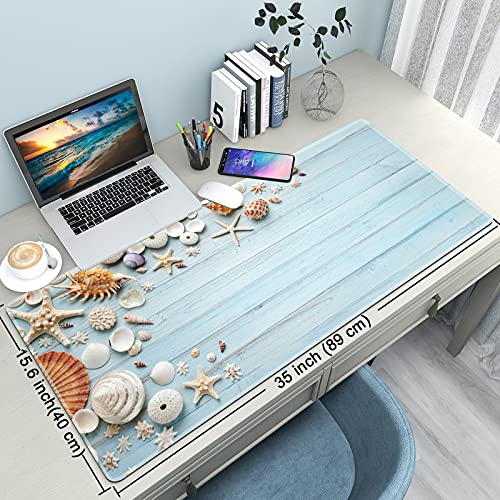 Desk Mat,Large Mouse Pad 35''×15.6'' XXL Extended Gaming Mouse Pad Mat with Non-Slip Base Stitched Eges Mousepad for Computer,Office,Keyboard and Laptop - Sea Shell - color: C5-Sea Shell