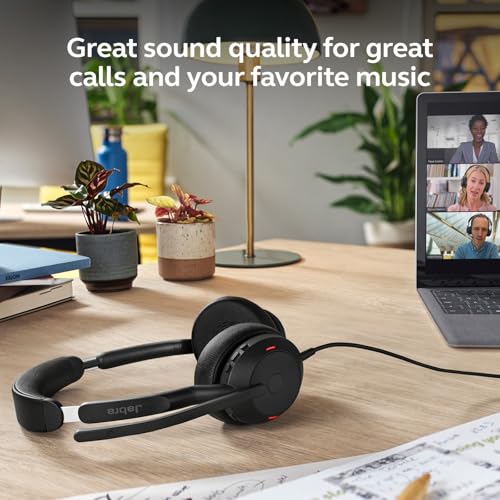 Jabra Evolve2 50 Wired Dual-Ear Headset - Noise Cancelling Headphones, Bluetooth Headset for Work with Noise Cancelling Microphones, Goes with Online Meeting Platforms Like Zoom & Google, Black - style: All Platforms, Dual Ear