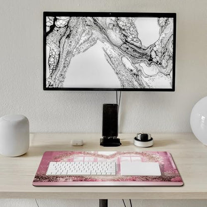 Valentine's Day Pink Cherry Blossom & Heart Large Extended Gaming Mouse Pad 30"x16" - XXL Computer Desk Mat for Keyboard and Mouse - Non-Slip Rubber Base & Durable Stitched Edges - color: Black-2, size: 30"Lx16"W