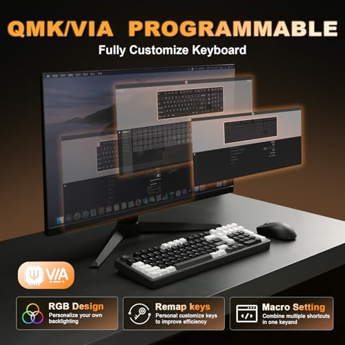 YUNZII AL98 QMK/VIA Wireless Mechanical Gaming Keyboard,Full Aluminum,BT/2.4G/USB-C, Pre-Lubed Hot Swappable Gasket Mount 1800 Layout,RGB Backlit for Win/Mac (Black, Milk Switch) - color: Black, size: Milk Switch