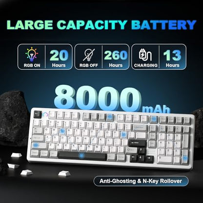 YUNZII AL98 QMK/VIA Wireless Mechanical Gaming Keyboard,Full Aluminum,BT/2.4G/USB-C, Pre-Lubed Hot Swappable Gasket Mount 1800 Layout,RGB Backlit for Win/Mac (White, Milk Switch) - color: White, size: Milk Switch