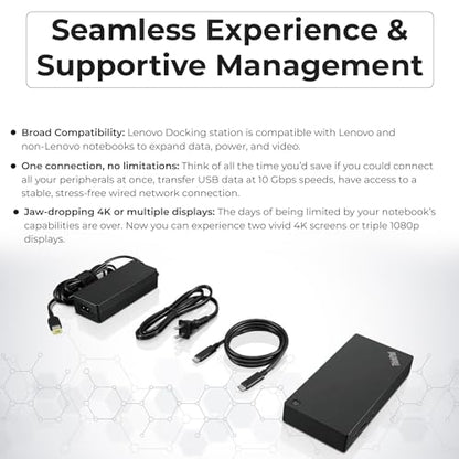 40AS0090US Lenovo Thinkpad Docking Station Gen 2-1 Year Warranty, Lenovo Docking Station for Laptop with 90W Adapter, HDMI, USB-C, DisplayPort Cables & Cloth - Universal Thunderbolt 3 Dock - style: Lenovo 40AS0090US New