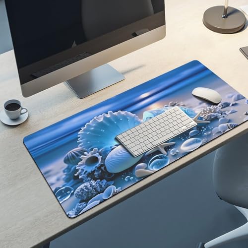 Sea Turtle & Starfish Shells Large Extended Gaming Mouse Pad (16x36in) - Durable Stitched Edges XXL Desk Mat for Keyboard and Mouse - Water Resistant & Non-Slip Rubber Base - color: black-1, size: 16x36in
