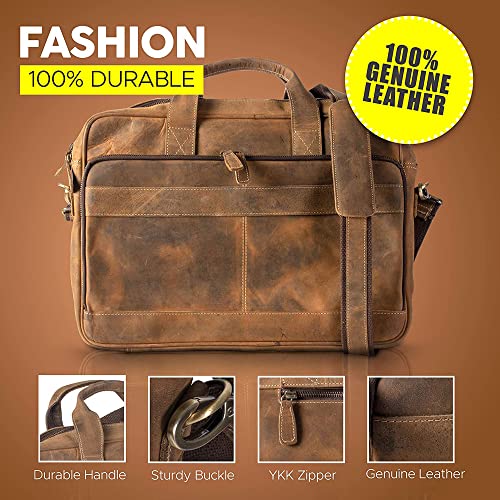 Leather briefcase 18 Inch Laptop Messenger Bags for Men and Women Best Office briefcase Satchel Bag - color: Distressed Tan