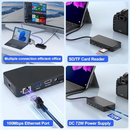 Surface Pro Docking Station with Power Adapter, 11-in-1 Surface Dock Dual Displays 4K HDMI+VGA, Sur face Docking Station for Sur face Pro 11/10/9/8/X/7/7+/6/5/4/3, Sur face Book/Laptop/Go