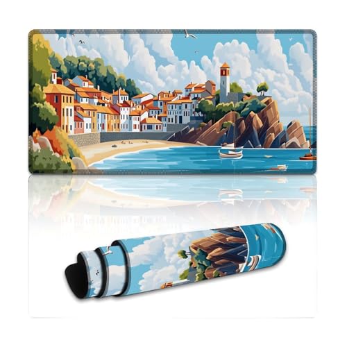 Sea Sandy Beaches Large Extended Gaming Mouse Pad (12x24in) - Durable Stitched Edges XXL Desk Mat for Keyboard and Mouse - Water Resistant & Non-Slip Rubber Base - color: black-2, size: 12x24in