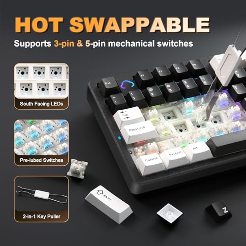 YUNZII AL98 QMK/VIA Wireless Mechanical Gaming Keyboard,Full Aluminum,BT/2.4G/USB-C, Pre-Lubed Hot Swappable Gasket Mount 1800 Layout,RGB Backlit for Win/Mac (Black, Milk Switch) - color: Black, size: Milk Switch