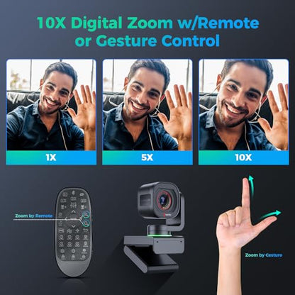 Angetube TrackCam 4K Webcam for PC/Mac - AI Tracking USB 3.0 Streaming Camera with Remote Control, Gesture Control, PTZ, HDR, Microphones, Web Camera for Desktop Computer, Laptop, Meeting, Video Call - color: 4K AI Webcam