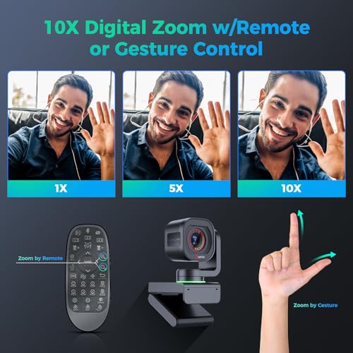 Angetube TrackCam 4K Webcam for PC/Mac - AI Tracking USB 3.0 Streaming Camera with Remote Control, Gesture Control, PTZ, HDR, Microphones, Web Camera for Desktop Computer, Laptop, Meeting, Video Call - color: 4K AI Webcam