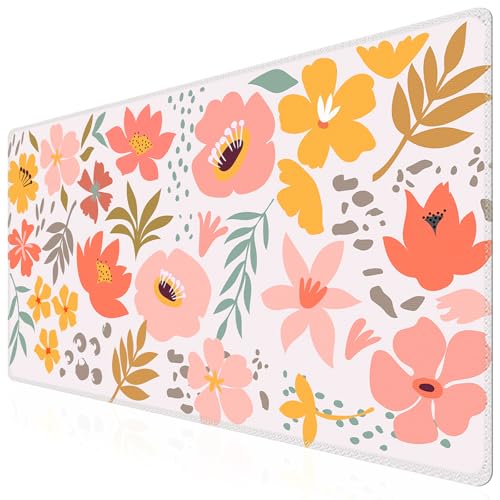iCasso Desk Matt for Desktop, Cute Desk Pad Mat, XXL Large Mouse Pad, Anti-Slip Big Mousepad with Stitched Edges, Keyboard Pad Mouse Mat for Computer, Work, Gaming (Flowers Leaves) - color: Flowers Leaves