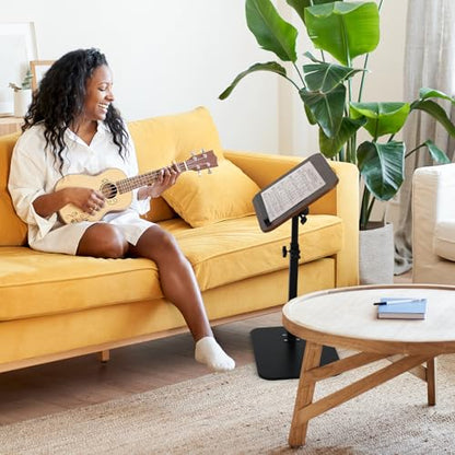 comfoyar C Shaped TV Tray for Couch, Adjustable Height Side Table with 360° Swivel 180° Flip for Small Space, End Table with Slat for Living Room Bedroom Laptop Snack. Walnut