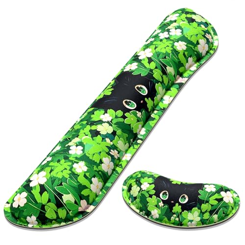 Dapesuom Enlarge Keyboard Wrist Rest, Memory Foam Wrist Cushion for Desk Mats Support, Typing Pain Relief Keyboard Mouse Pad Rests Set with Non-Slip Base for Gaming Laptop Computer, Anime Grass Cat - color: Anime Grass Cat