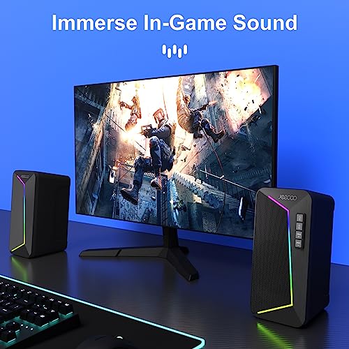 Jeecoo M30 Bluetooth Computer Speakers, RGB PC Gaming Speakers for Desktop with Crisp Stereo Sound, Dynamic LED Modes, Easy-Access Control, 10W - USB-Powered (Not 3.5mm Aux)