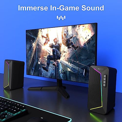 Jeecoo M30 Bluetooth Computer Speakers, RGB PC Gaming Speakers for Desktop with Crisp Stereo Sound, Dynamic LED Modes, Easy-Access Control, 10W - USB-Powered (Not 3.5mm Aux)