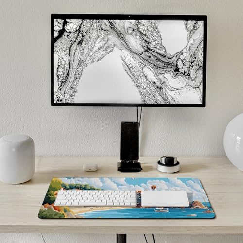 Sea Sandy Beaches Large Extended Gaming Mouse Pad (16x30in) - Durable Stitched Edges XXL Desk Mat for Keyboard and Mouse - Water Resistant & Non-Slip Rubber Base - color: black-2, size: 16x30in