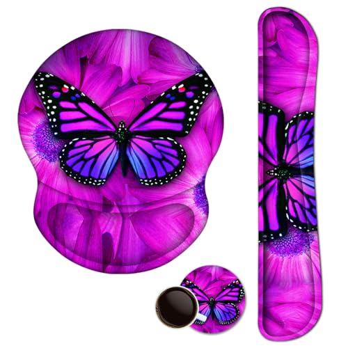 ARTSO Ergonomic Mouse Pad with Wrist Rest, Comfortable Keyboard Wrist Rest, Memory Foam Mousepad for Computer Keyboard, Mouse Pad Set for Easy Typing, Pain Relief, Purple Butterfly - color: Purple Butterfly