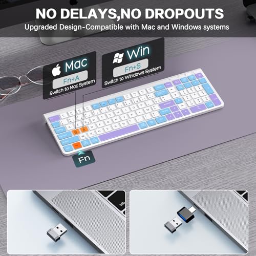 JOYACCESS Wireless Keyboard,Ergonomic Computer Keyboard,Silent Compact Cordless,Low Profile with Numeric Pad for Mac/Windows/PC/Desktop/Laptop-Purple Blue - color: Purple Blue