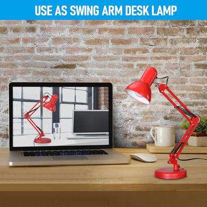 TORCHSTAR Metal Desk Lamp with Clamp, Swing Arm, Architect Adjustable Gooseneck Table Lamp, Clip Desk Lights for Home Office, Work, Study, Reading, E26 Base, Multi-Joint, Red - color: Red