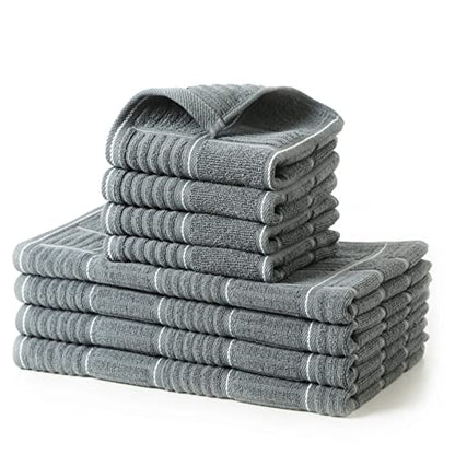Glynniss Kitchen Towels and Dishcloths Set, Dish Towels and Dish Rags for Washing Dishes, for Cleaning Cooking Drying Pack of 8 (Grey) - color: Grey