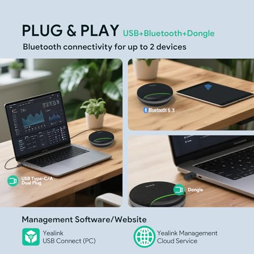 Yealink SP92 Bluetooth Speaker and Microphone with Dongle, Conference Speakerphone for Teams, 13ft 360° Omni Pickup, Full-Duplex Mic, Al Noise Reduction, 20H Call Time, USB C/A - color: Black- SP92 with Dongle