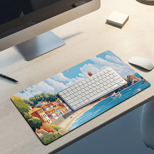 Sea Sandy Beaches Large Extended Gaming Mouse Pad (12x24in) - Durable Stitched Edges XXL Desk Mat for Keyboard and Mouse - Water Resistant & Non-Slip Rubber Base - color: black-2, size: 12x24in