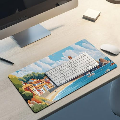 Sea Sandy Beaches Large Extended Gaming Mouse Pad (12x24in) - Durable Stitched Edges XXL Desk Mat for Keyboard and Mouse - Water Resistant & Non-Slip Rubber Base - color: black-2, size: 12x24in