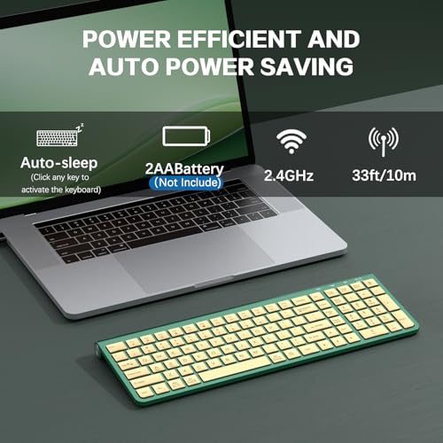 JOYACCESS Slim Compact Wireless Keyboard - Full-Size Silent Keys & Ergonomic Design, Number Pad & Dustproof Cover for Windows/Mac - Emerald Green - color: Emerald Green