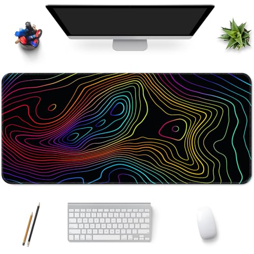 Desk Mat,Large Gaming Mouse Pad 35''×15.6'' XXL Extended Mouse Pad Mat Desk Pad with Non-Slip Base Mousepad for Computer,Office,Keyboard and Laptop - Topographic - color: A4-Topographic 1