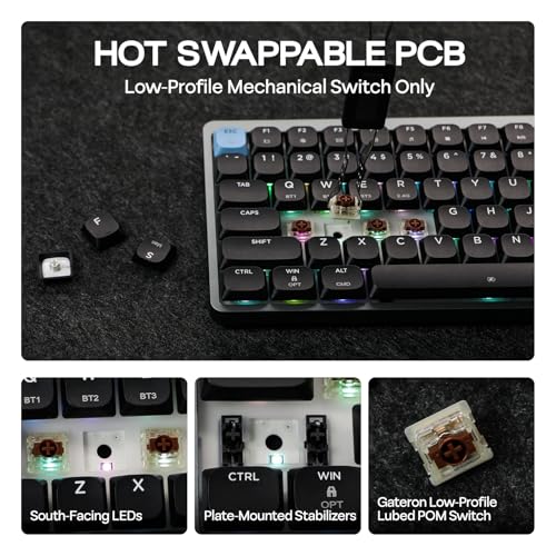 EPOMAKER Luma84 Low Profile Aluminum Mechanical Keyboard, QMK/VIA Programmable, Tri-Mode Wireless, Win/MAC/Linux Compatible, RGB Backlight (Black&Blue, Gateron Low-Profile Brown Switch) - color: Black&Blue, size: Gateron Low-Profile Brown Switch