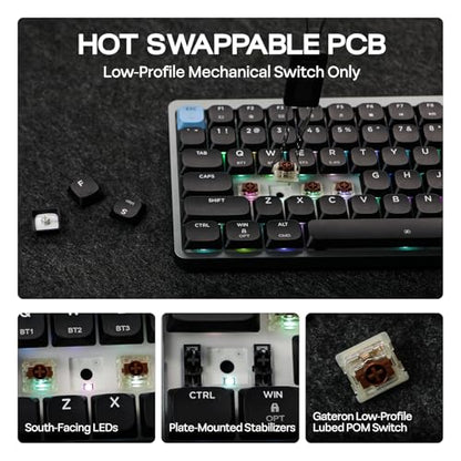 EPOMAKER Luma84 Low Profile Aluminum Mechanical Keyboard, QMK/VIA Programmable, Tri-Mode Wireless, Win/MAC/Linux Compatible, RGB Backlight (Black&Blue, Gateron Low-Profile Brown Switch) - color: Black&Blue, size: Gateron Low-Profile Brown Switch