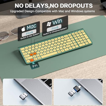 JOYACCESS Slim Compact Wireless Keyboard - Full-Size Silent Keys & Ergonomic Design, Number Pad & Dustproof Cover for Windows/Mac - Emerald Green - color: Emerald Green