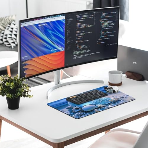 Sea Turtle & Starfish Shells Large Extended Gaming Mouse Pad (12x24in) - Durable Stitched Edges XXL Desk Mat for Keyboard and Mouse - Water Resistant & Non-Slip Rubber Base - color: black-1, size: 12x24in