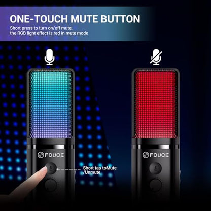 FDUCE Gaming USB Microphone for PC,RGB Condenser Computer Mic with Tripod Stand,Quick Mute,Gain Control,Cardioid Mic for Streaming, Podcast, Twitch, YouTube, PC, Computer, PS5, (M160) - style: Mic with tripod