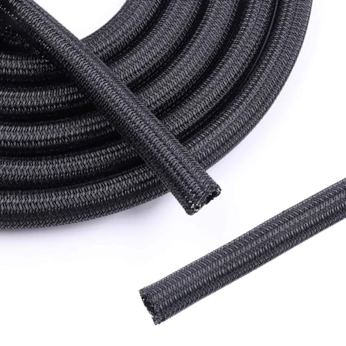 1/2" Braided Cable Sleeve - 10Ft Cat Cord Protector Split Wire Loom Tubing Flexible Self Wrapping for USB, Audio, Automotive Cord, Dog Chew Proof Cable Protector - Black - size: 1/2" - 10Ft