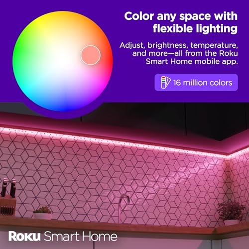 Roku Smart LED Light Strip, 32.8ft - Color Options with Adjustable Brightness & Temperature - Peel & Stick WiFi Smart Strip Lights Works with Roku Voice, Alexa & Google Assistant - Smart Home Products - color: Color, size: 32.8ft