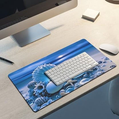Sea Turtle & Starfish Shells Large Extended Gaming Mouse Pad (12x24in) - Durable Stitched Edges XXL Desk Mat for Keyboard and Mouse - Water Resistant & Non-Slip Rubber Base - color: black-1, size: 12x24in