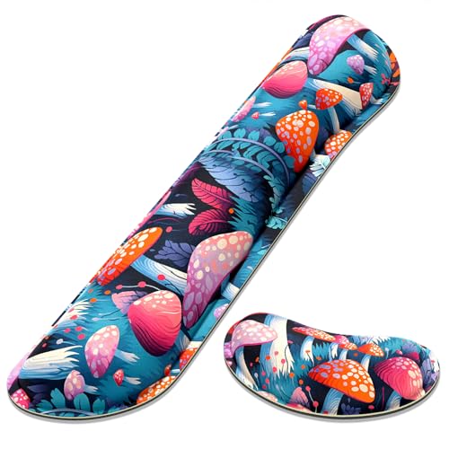 Dapesuom Enlarge Keyboard Wrist Rest, Memory Foam Wrist Cushion for Desk Mats Support, Boho Typing Pain Relief Keyboard Mouse Pad Rests Set with Non-Slip Base for Gaming Laptop Computer, Mushrooms - color: Magical Mushrooms