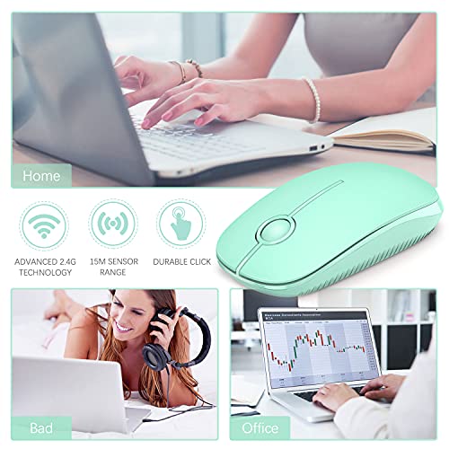 VssoPlor Wireless Mouse, 2.4G Slim Portable Computer Mice with Nano Receiver for Notebook, PC, Laptop, Computer (Mint Green) - color: Mint Green