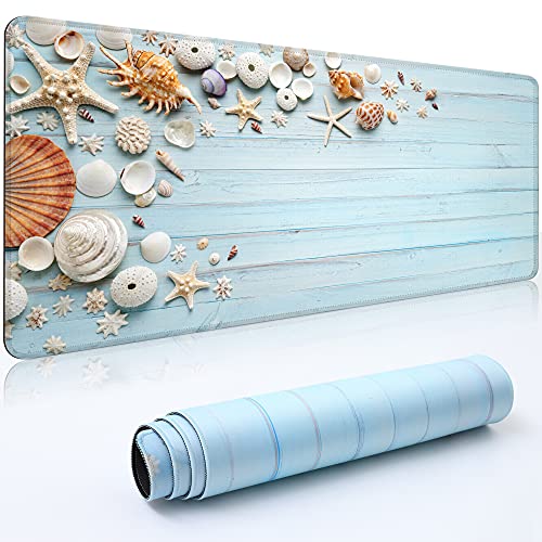 Desk Mat,Large Mouse Pad 35''×15.6'' XXL Extended Gaming Mouse Pad Mat with Non-Slip Base Stitched Eges Mousepad for Computer,Office,Keyboard and Laptop - Sea Shell - color: C5-Sea Shell
