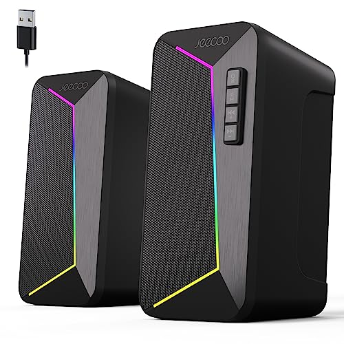 Jeecoo M30 Bluetooth Computer Speakers, RGB PC Gaming Speakers for Desktop with Crisp Stereo Sound, Dynamic LED Modes, Easy-Access Control, 10W - USB-Powered (Not 3.5mm Aux)