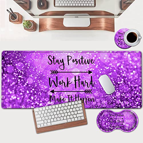 Large Mouse Pad, Extended Office Desk Pad 31.5x11.8in, Ergonomic Memory Foam Mouse Wrist Rest Support for Home Office Computer Writing Pad, Work Hard Quotes Purple Gradient Gilt XXL Gaming Mouse Mat - color: JV-Mouse pad-12-A-8