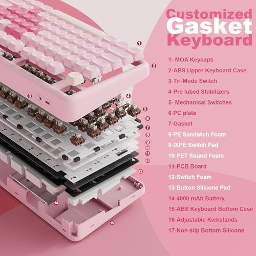 YUNZII B87 Wireless Mechanical Keyboard,QMK/VIA Programmable,TKL Layout 87 Keys,BT/2.4G/USB-C,Hot Swap Gasket Mount RGB Backlit Gaming with Wrist Rest for Win/Mac (Pink, Cocoa Cream V2) - color: Pink, size: Cocoa Cream V2
