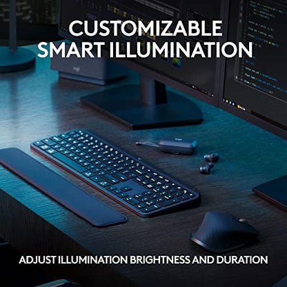 Logitech MX Keys S Wireless Keyboard, Low Profile, Fluid Precise Quiet Typing, Programmable Keys, Backlighting, Bluetooth, USB C Rechargeable, for Windows PC, Linux, Chrome, Mac - Graphite - color: Graphite, style: MX Keys S