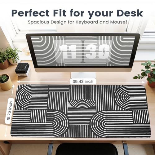 iCasso Black Desk Mat, Large Mouse Pad for Desk, Anti-Slip Big Mousepad with Stitched Edges, Computer Pad for Desktop - color: Line-Black